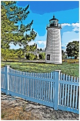 Newburyport Harbor Light By Picket Fence -Digital Painting